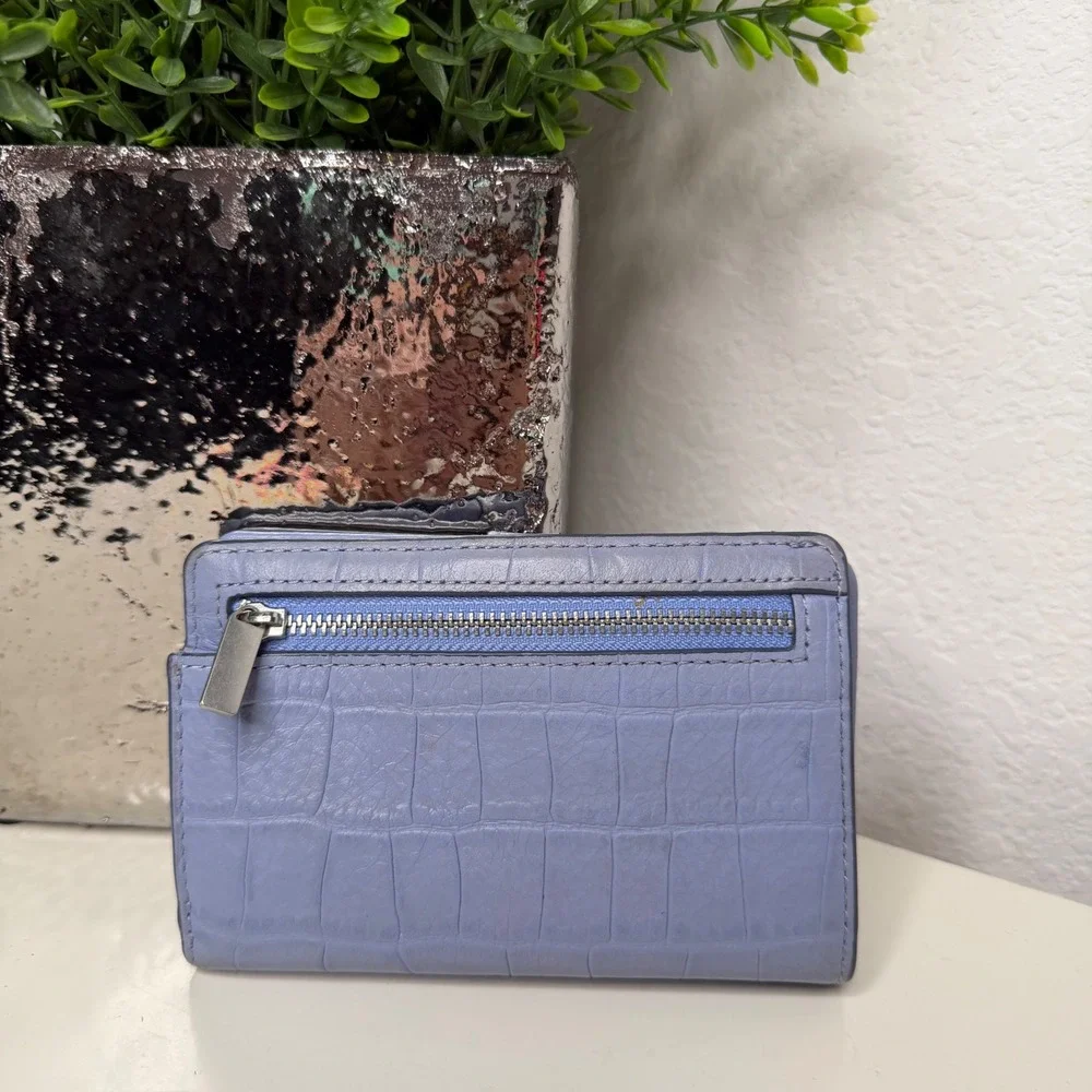 Fossil Liza Bifold Wallet Womens Light Lilac Croc Embossed‎ Leather Classic OS